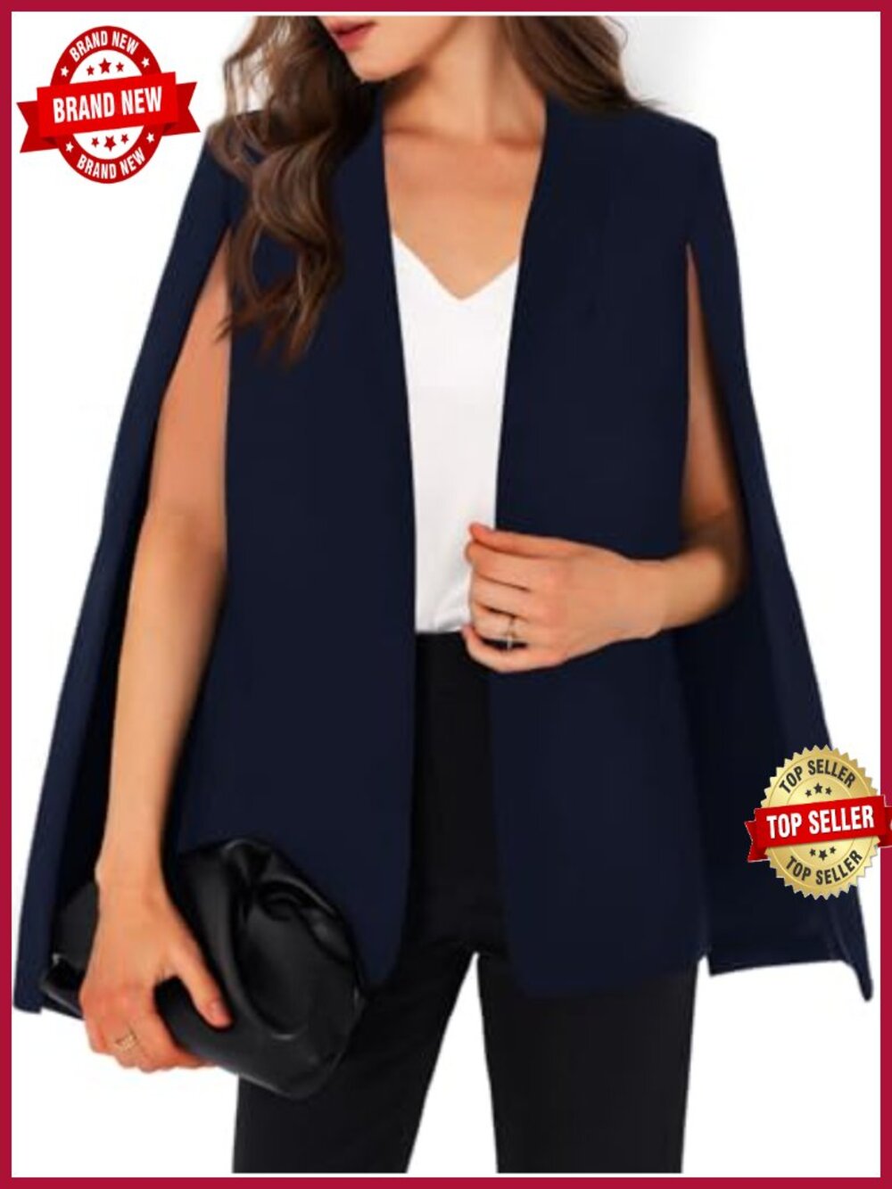 Women's Open Front Cape Blazer Split Sleeve Shawl Collar Business Casual Jacket